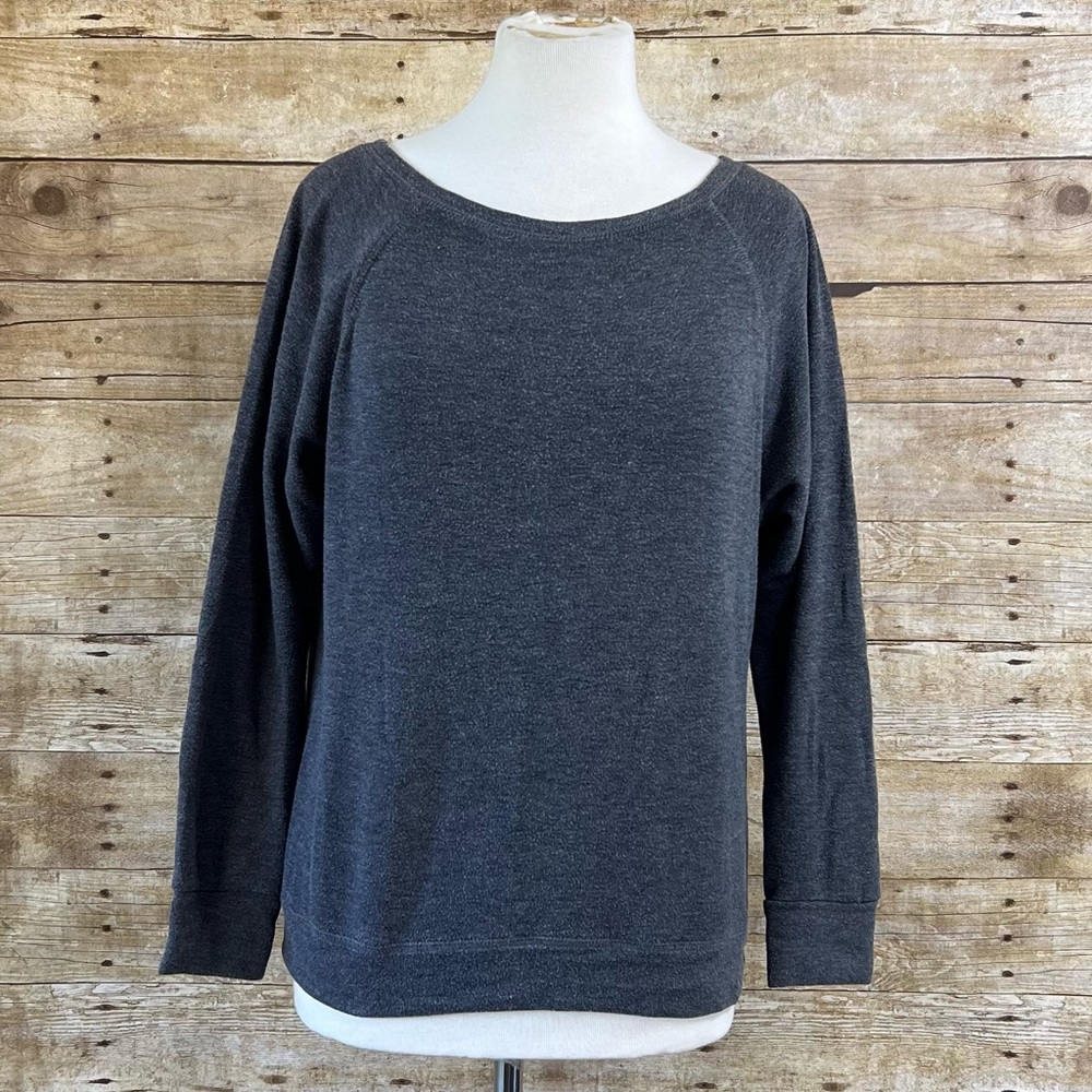 Full Tilt Essentials Charcoal Heather Gray Scoop Neck Raglan Sweatshirt Small